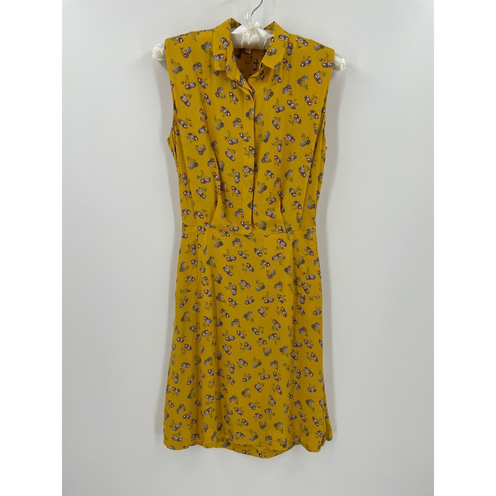 & Other Stories Mustard Yellow Floral Sleeveless Shirt Dress Pockets Size 6